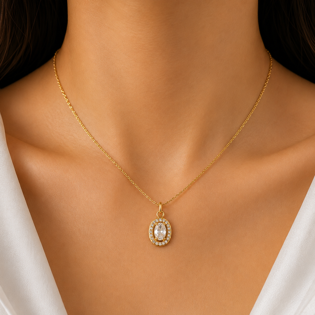 Oval Halo Charm Necklace