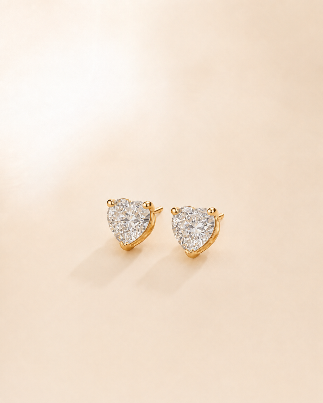 Heart-Shaped Crystal Gold Stud Earrings