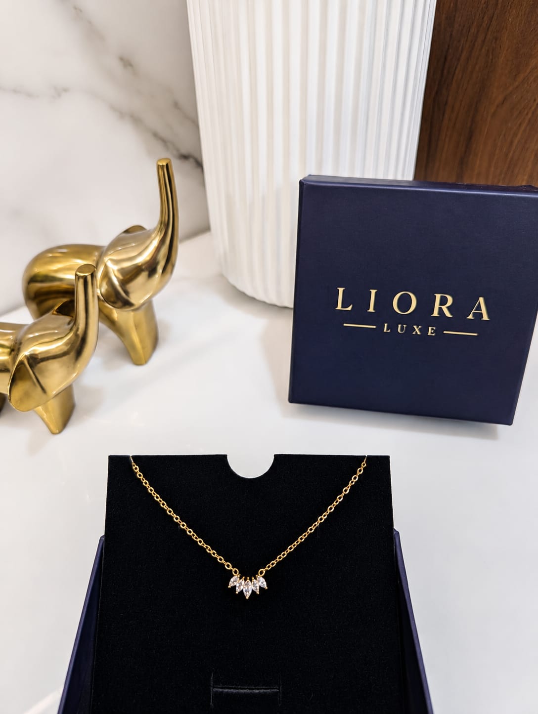 Gold Marquise Cluster Necklace