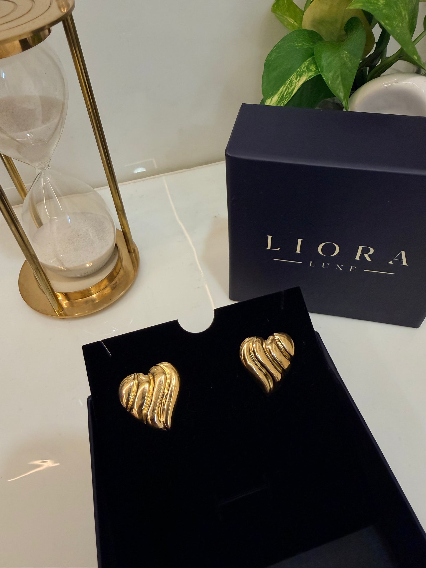 Sculpted Heart Gold Stud Earrings
