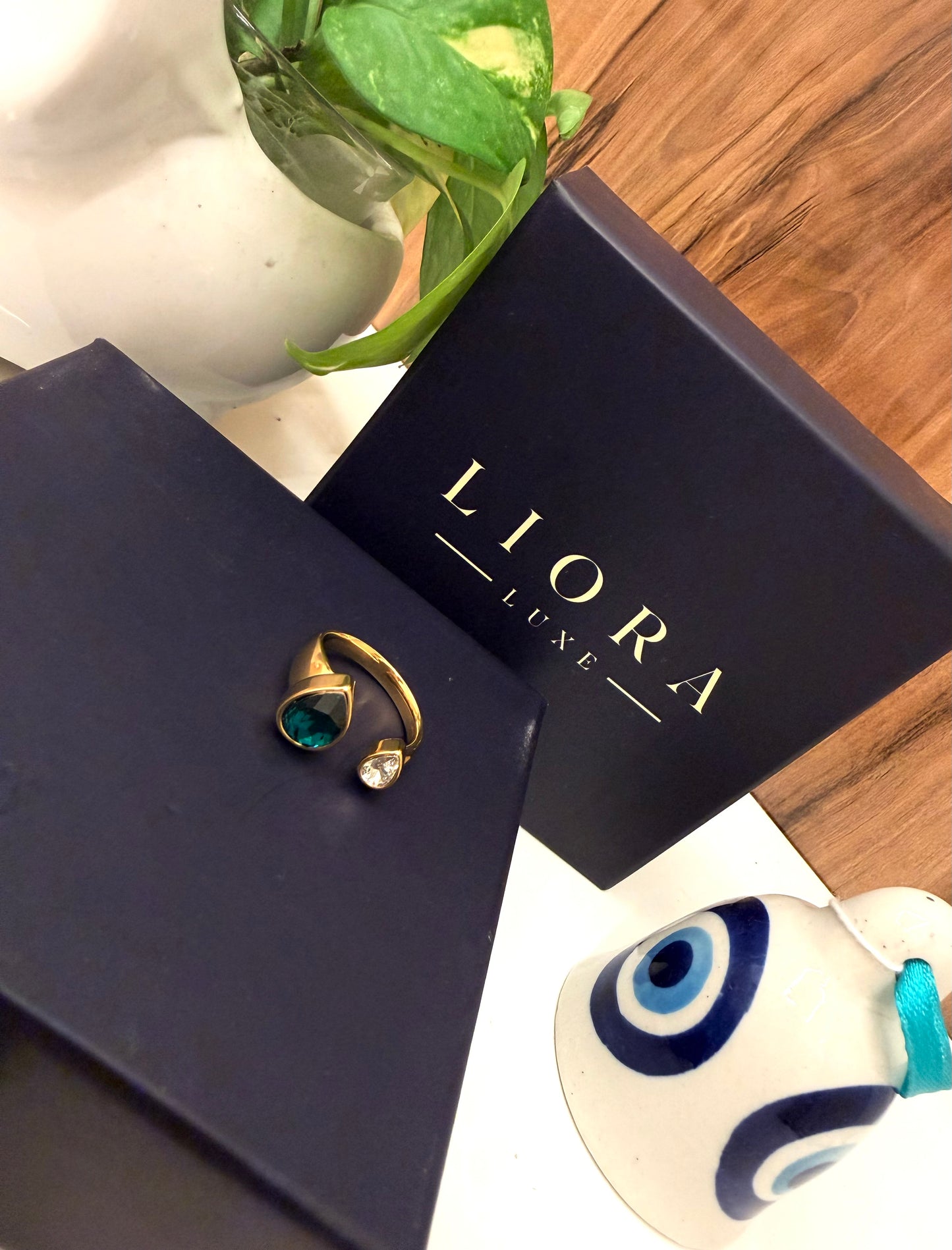 Open Band Dual-Stone Ring