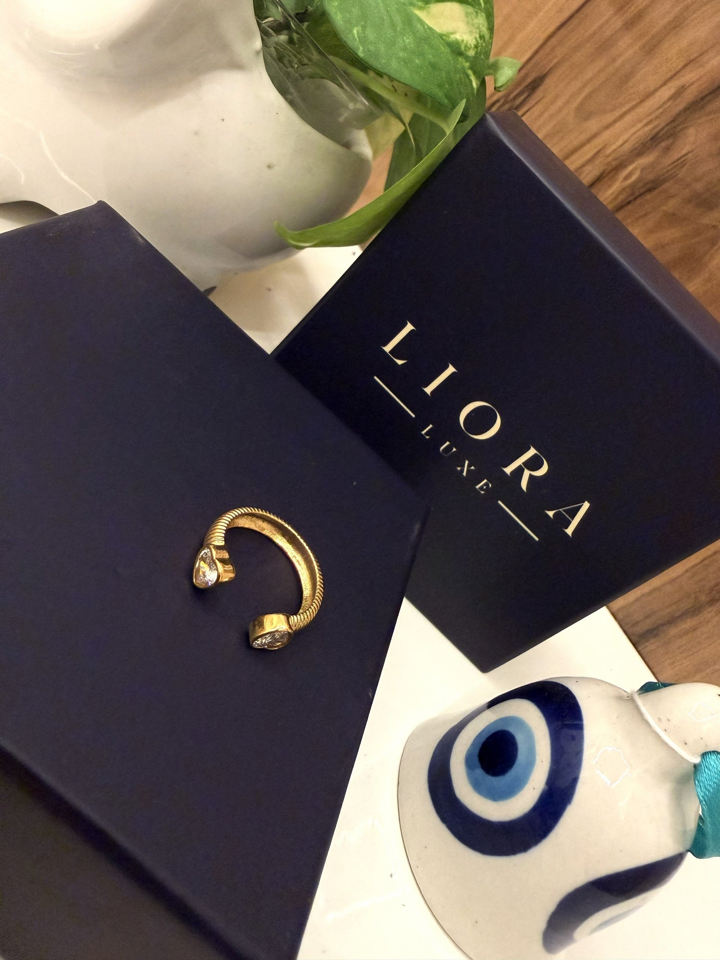Open-Ended Gold Ring with Crystal Accents