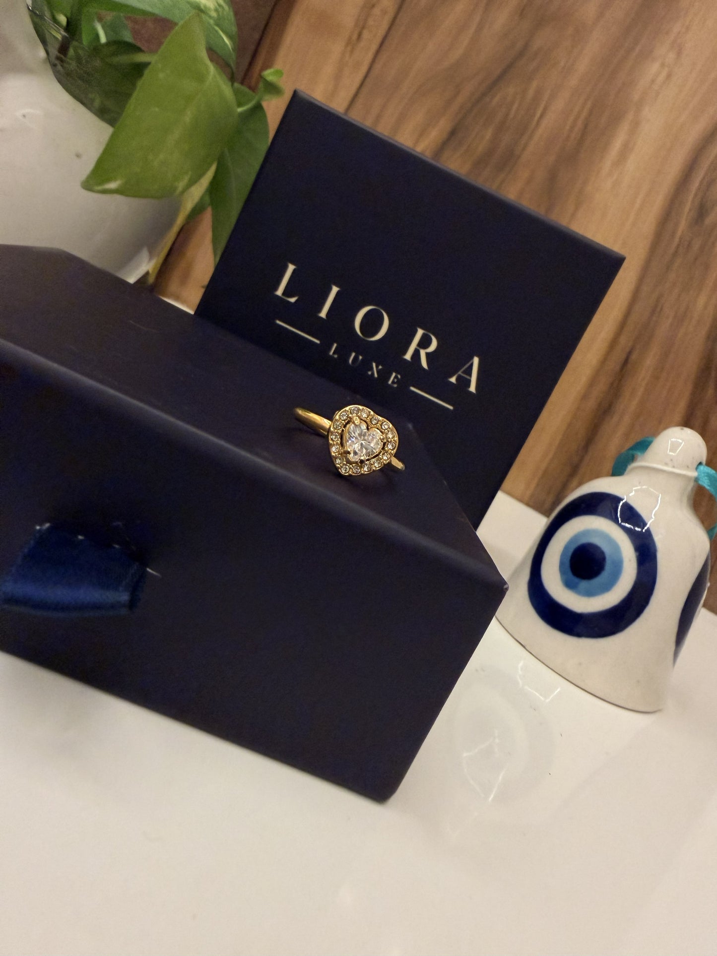 Gold Heart Halo Ring