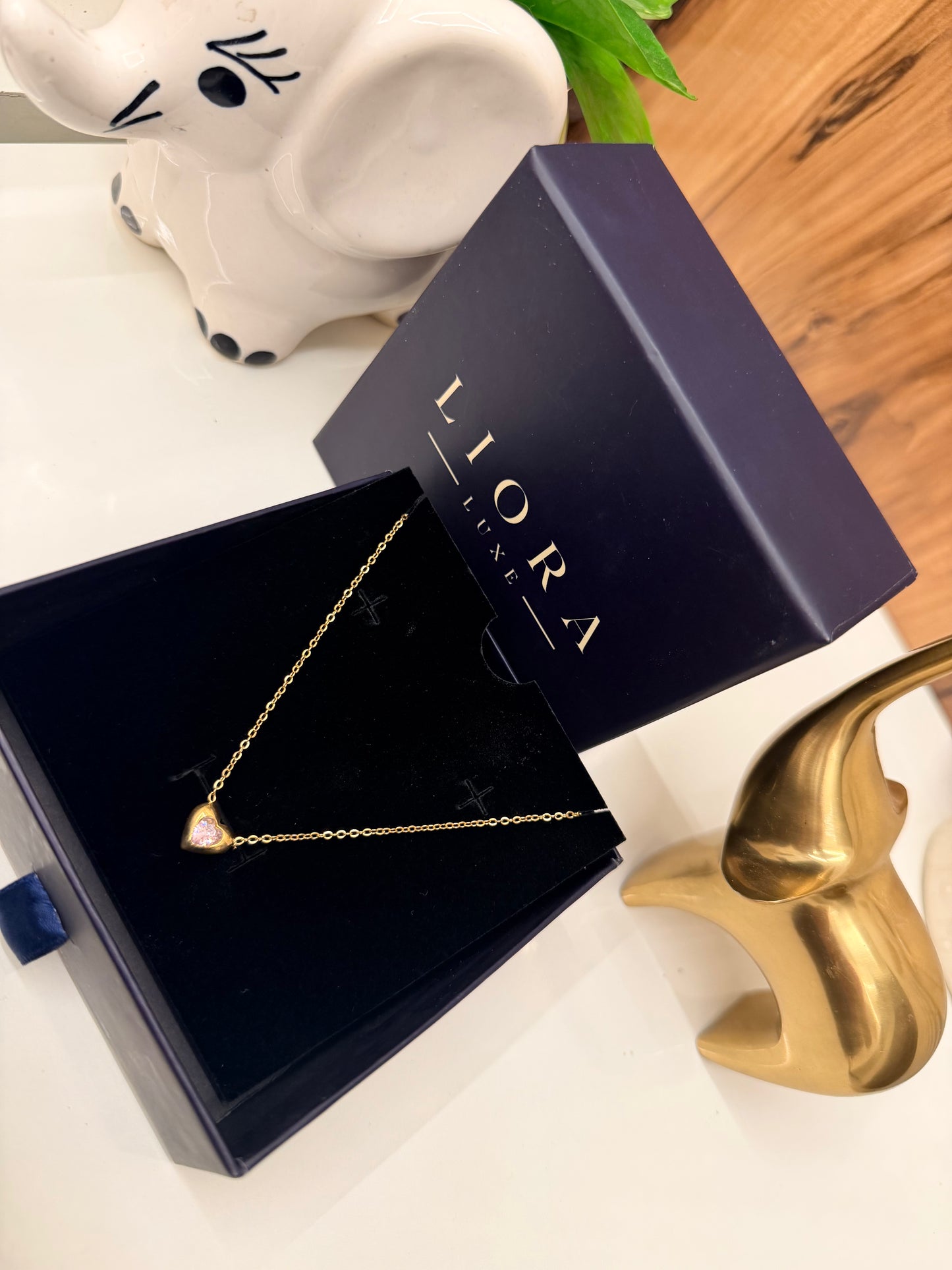 Pink Heart Halo Gold Necklace