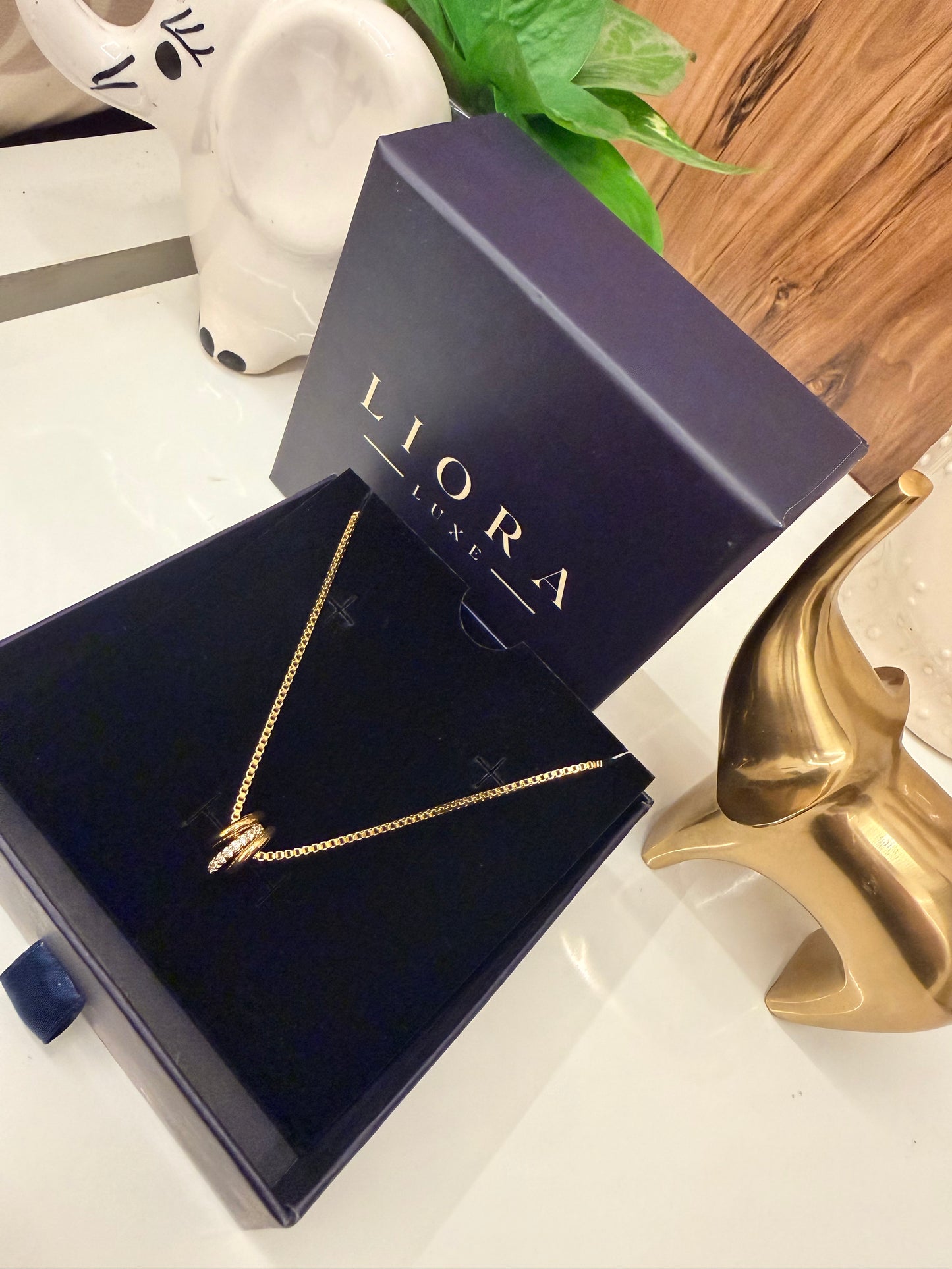 Triple Hoop Gold Pendant Necklace