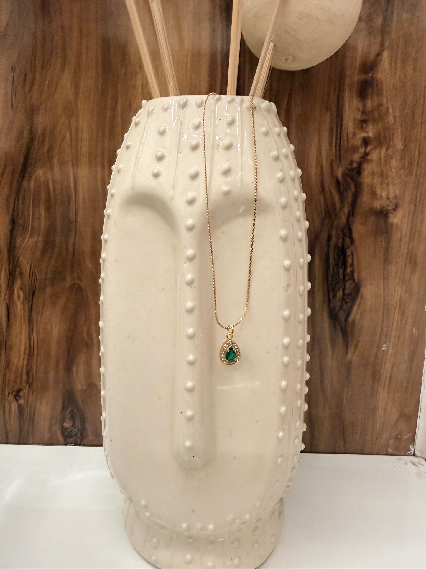 Emerald Halo Teardrop Pendant Necklace