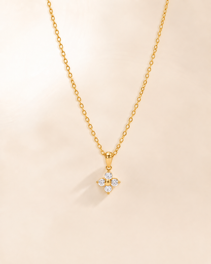 Golden Crystal Blossom Pendant Necklace