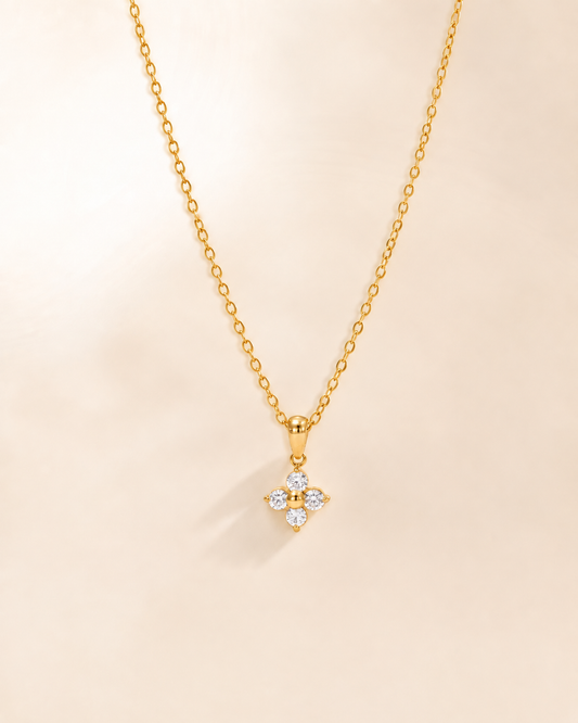 Golden Crystal Blossom Pendant Necklace