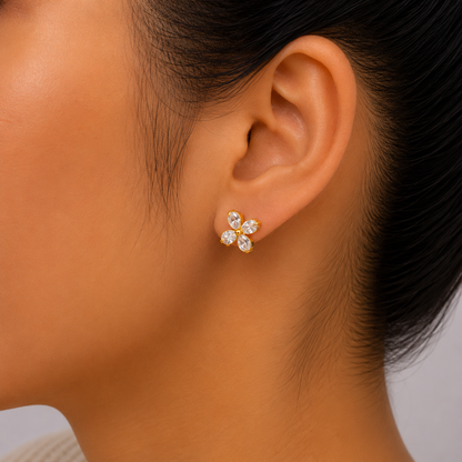 Golden Petal Marquise Stud Earrings