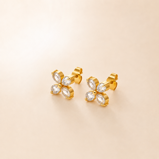 Golden Petal Marquise Stud Earrings