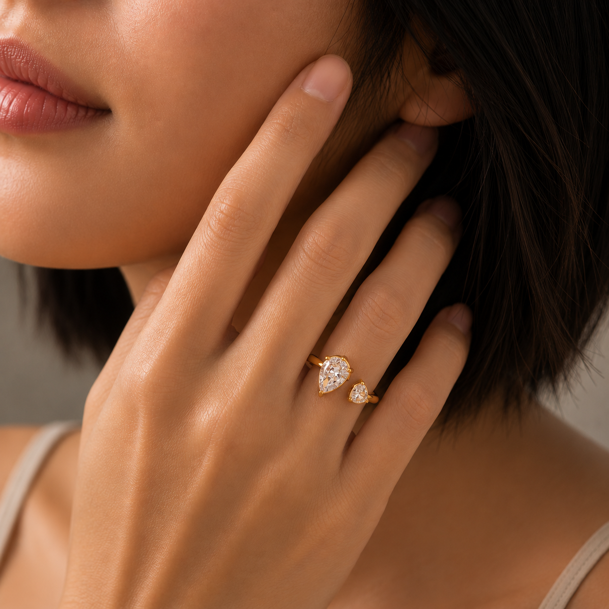 Twin Teardrop Open Ring