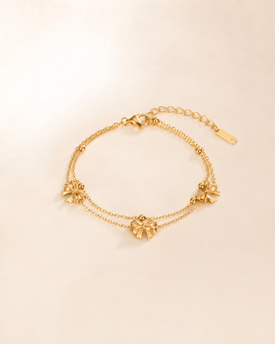 Gold-Tone Bow Charm Double-Chain Bracelet