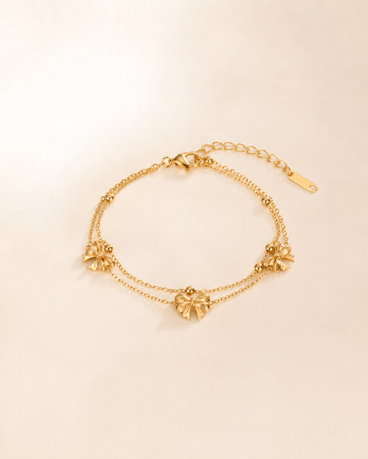 Gold-Tone Bow Charm Double-Chain Bracelet