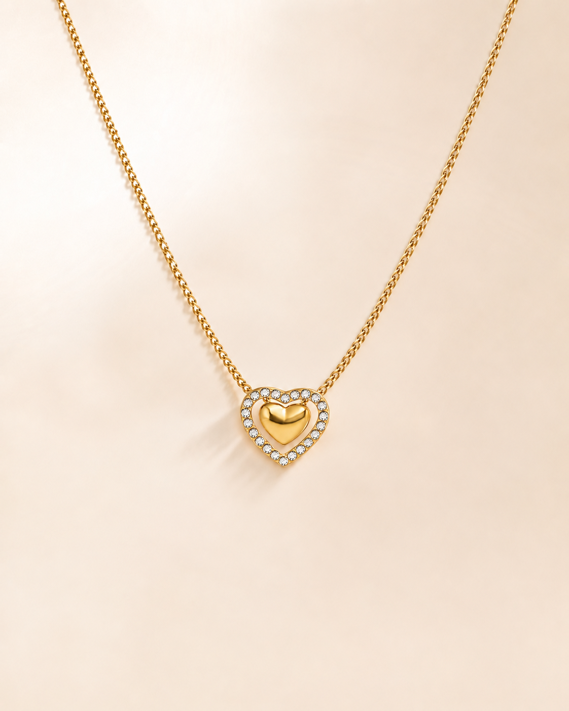 Gold Crystal Heart Pendant Necklace
