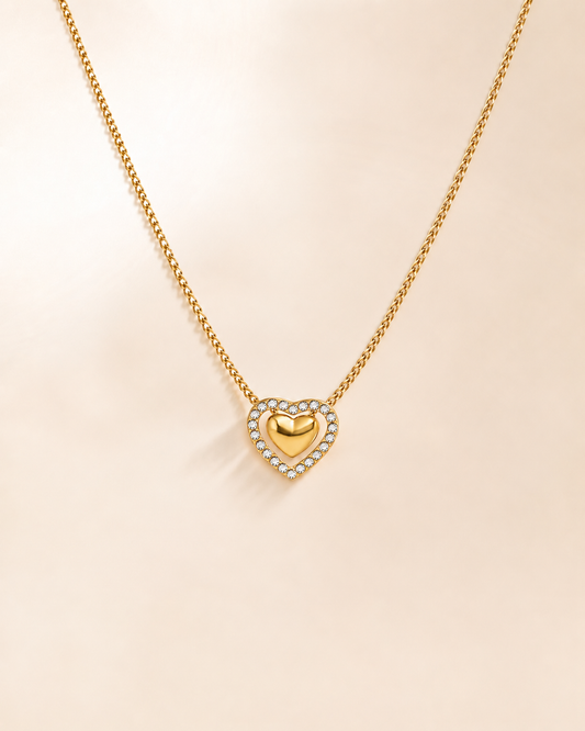 Gold Crystal Heart Pendant Necklace