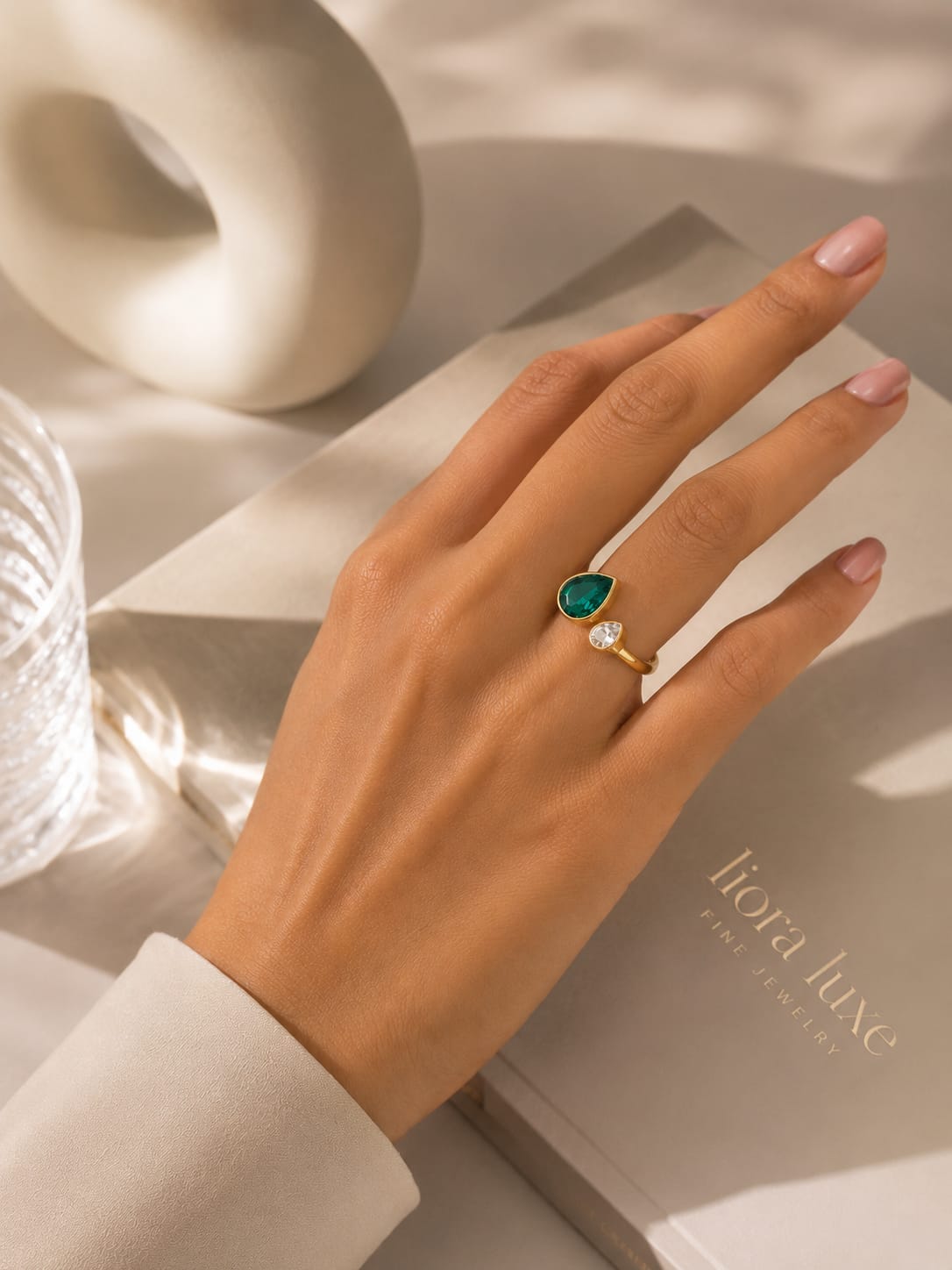Open Band Dual-Stone Ring