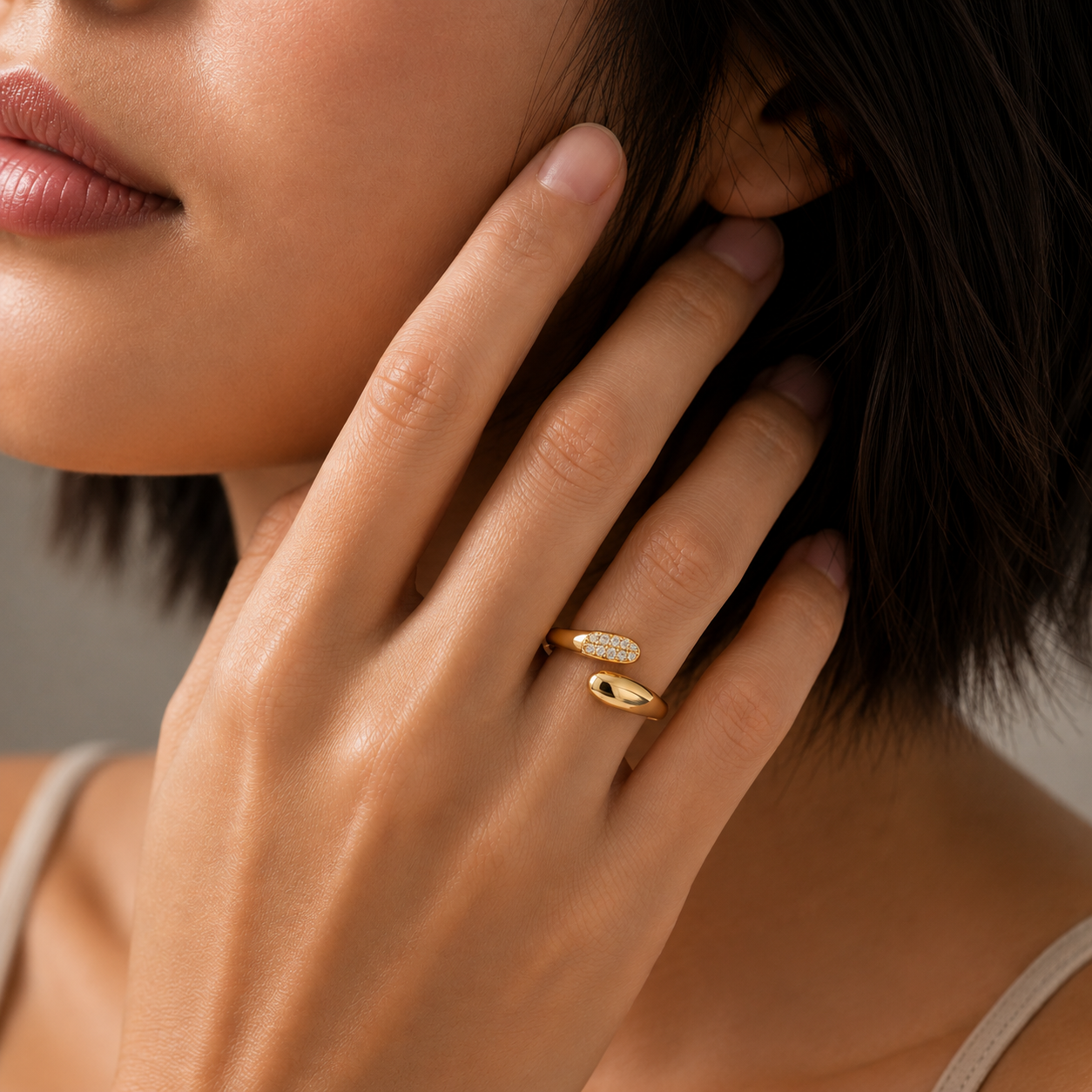 Gold Pavé Teardrop Open Ring