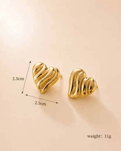 Sculpted Heart Gold Stud Earrings