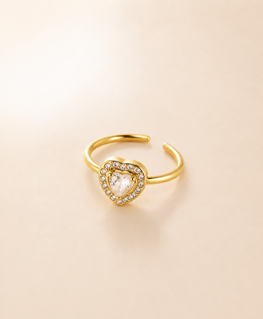 Gold Heart Halo Ring