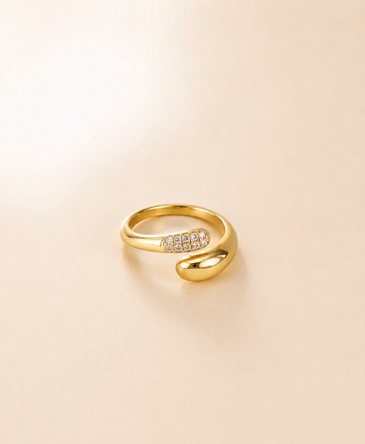 Gold Pavé Teardrop Open Ring