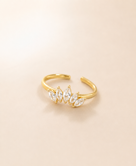 Gold Chevron Marquise Cluster Ring