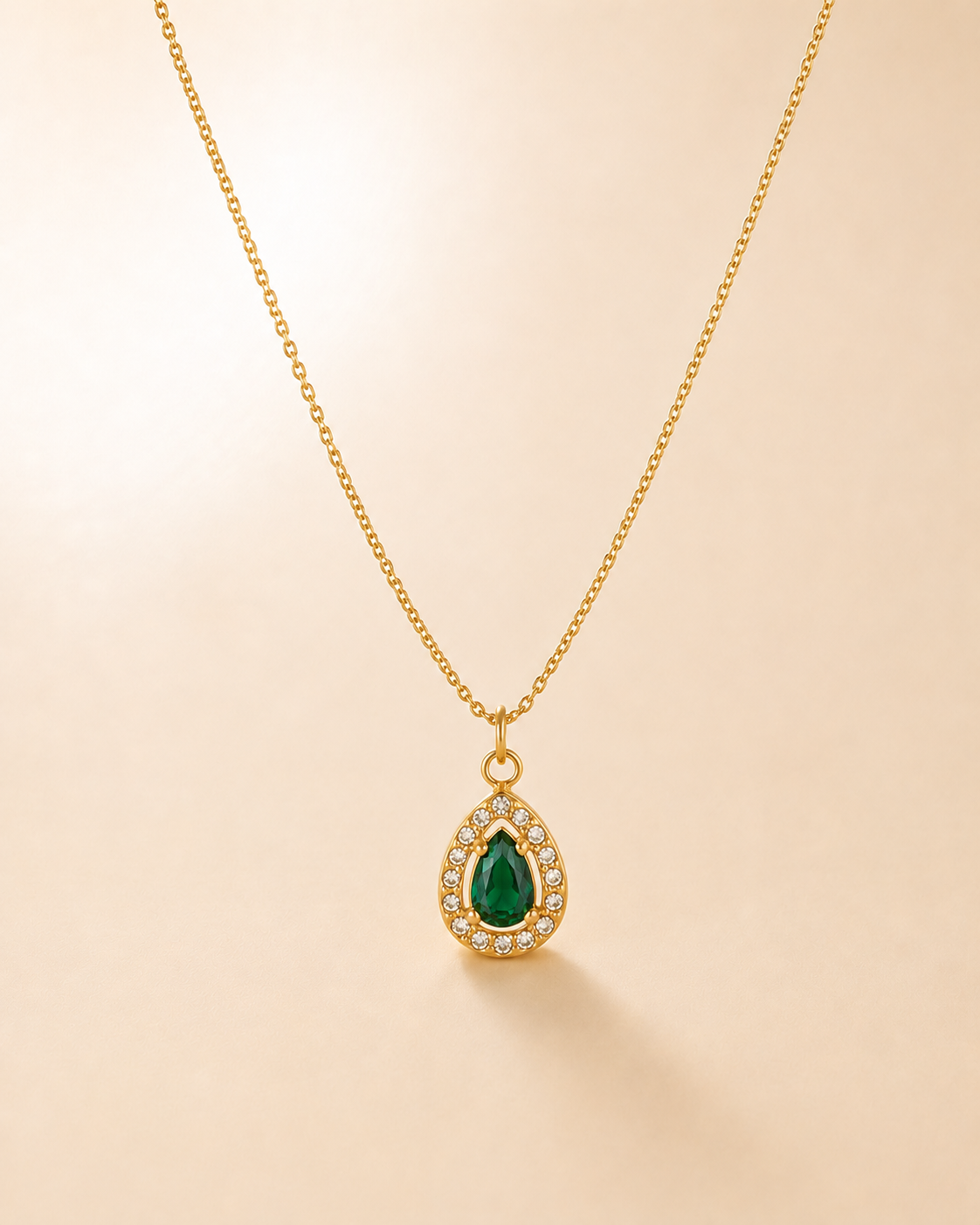 Emerald Halo Teardrop Pendant Necklace