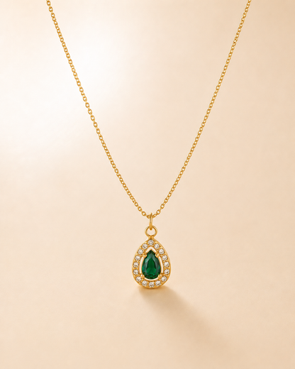 Emerald Halo Teardrop Pendant Necklace