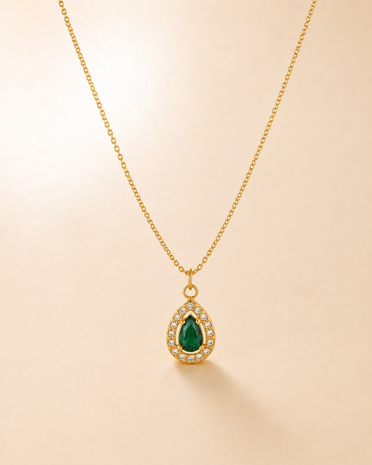 Emerald Halo Teardrop Pendant Necklace