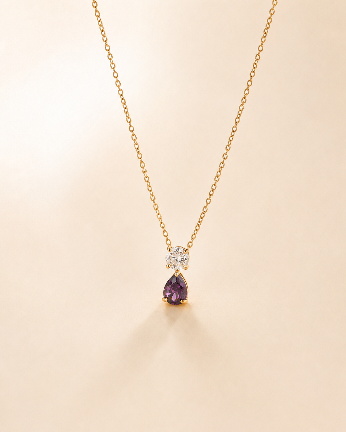 Pear-Cut Purple Gem Drop Necklace