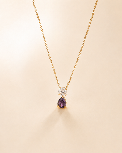 Pear-Cut Purple Gem Drop Necklace