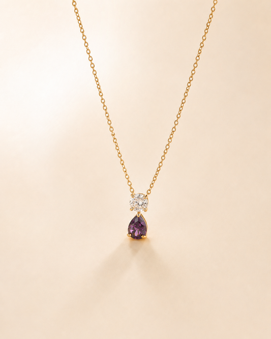 Pear-Cut Purple Gem Drop Necklace