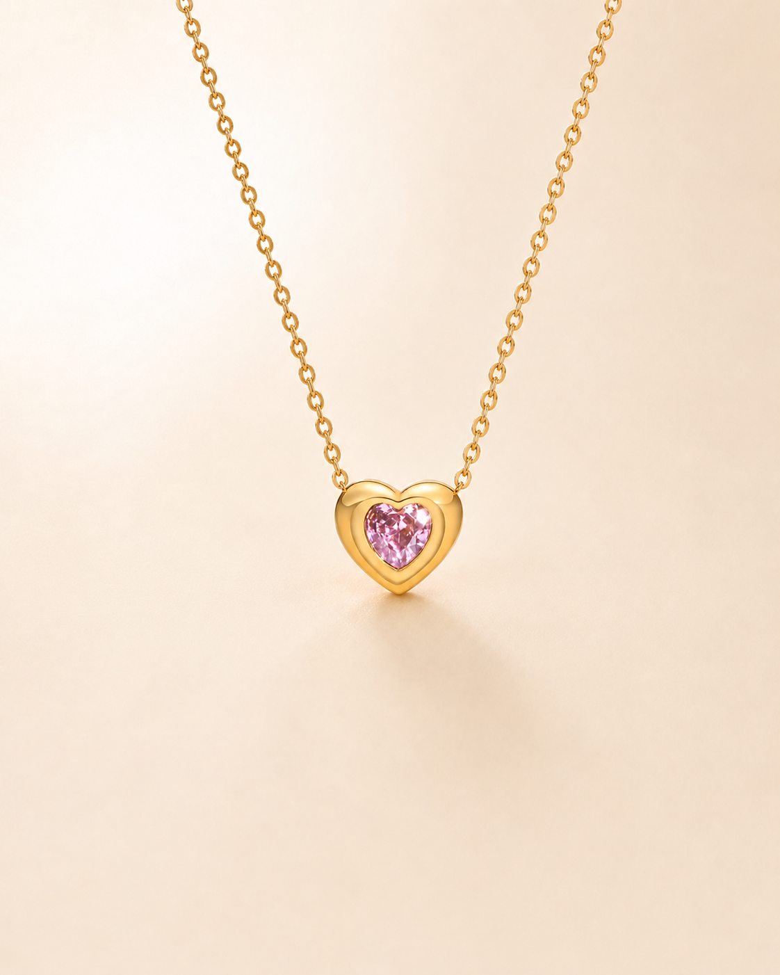 Pink Heart Halo Gold Necklace