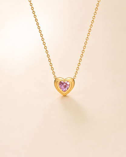 Pink Heart Halo Gold Necklace