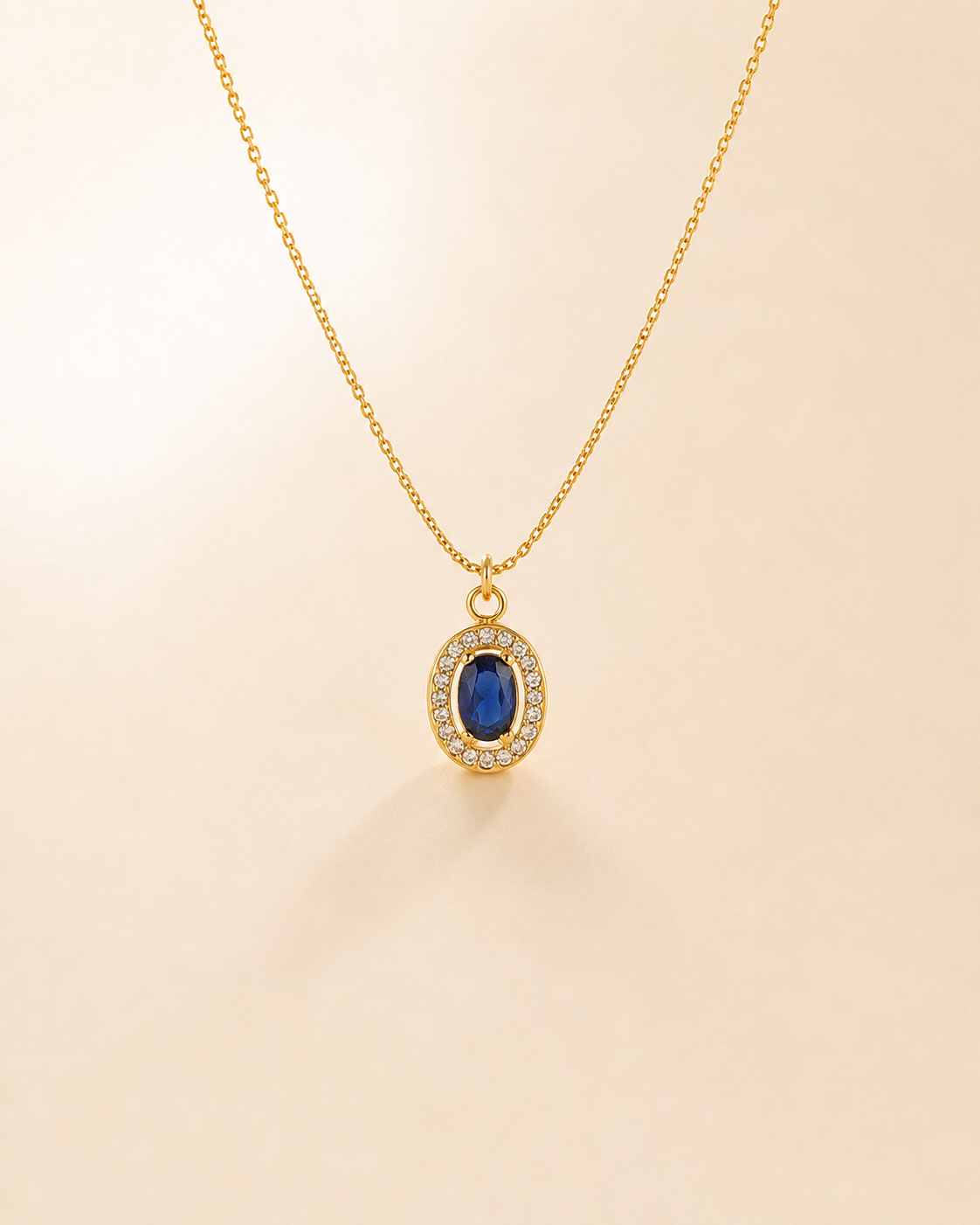 Sapphire Halo Oval Pendant Necklace