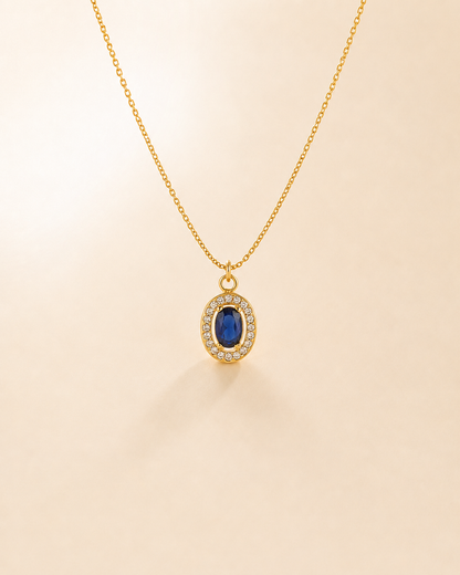 Sapphire Halo Oval Pendant Necklace