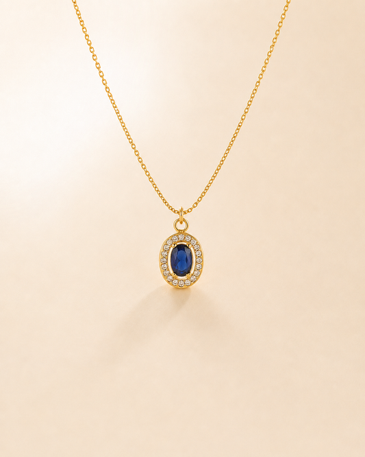 Sapphire Halo Oval Pendant Necklace