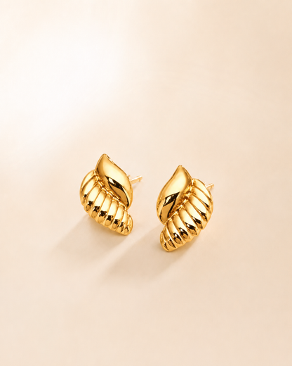 Gold ribbed clip-on earrings
