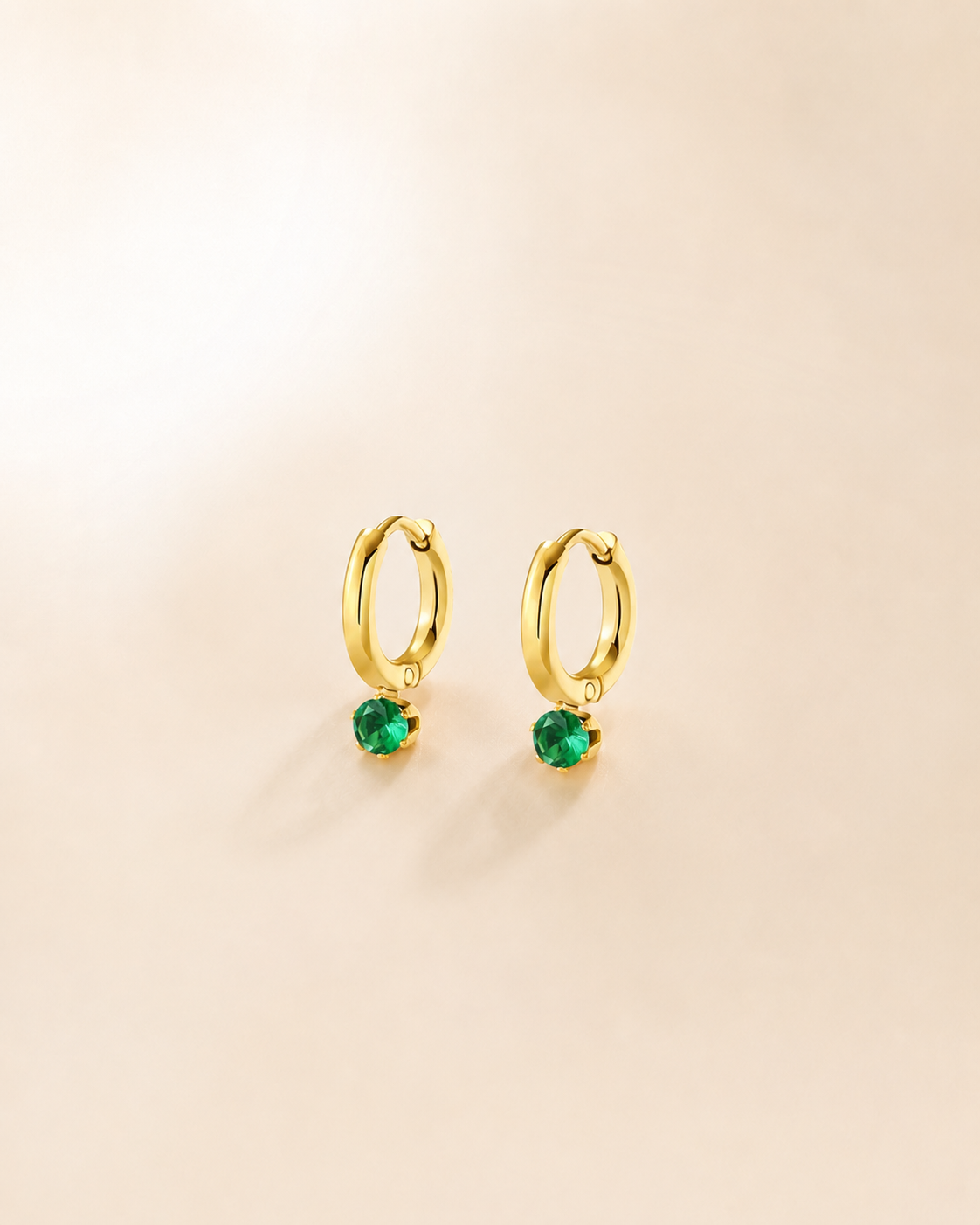 Gold-Tone Oval Hoop Earrings with Green Beaded Drop