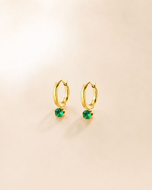 Gold-Tone Oval Hoop Earrings with Green Beaded Drop