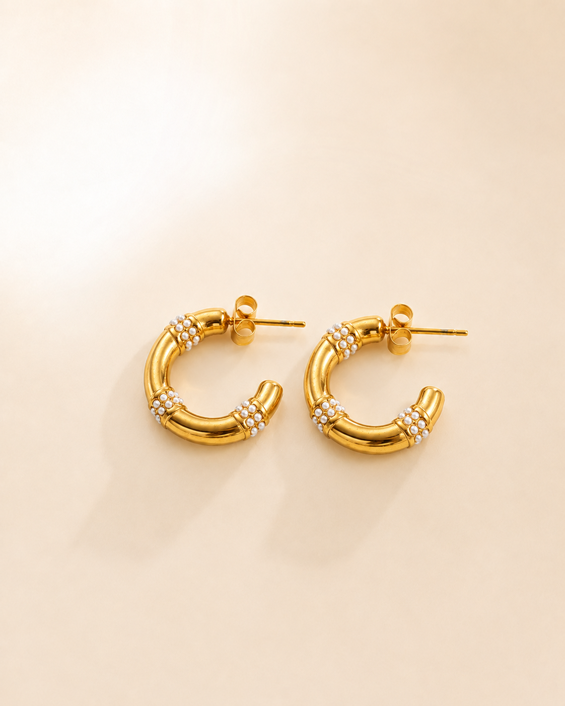 Gold-Tone Beaded Crystal-Accent Hoop Earrings