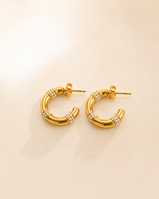 Gold-Tone Beaded Crystal-Accent Hoop Earrings