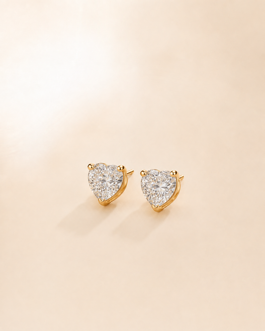Heart-Shaped Crystal Gold Stud Earrings