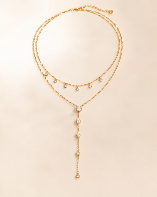 Golden Cascade Lariat Luxe Necklace