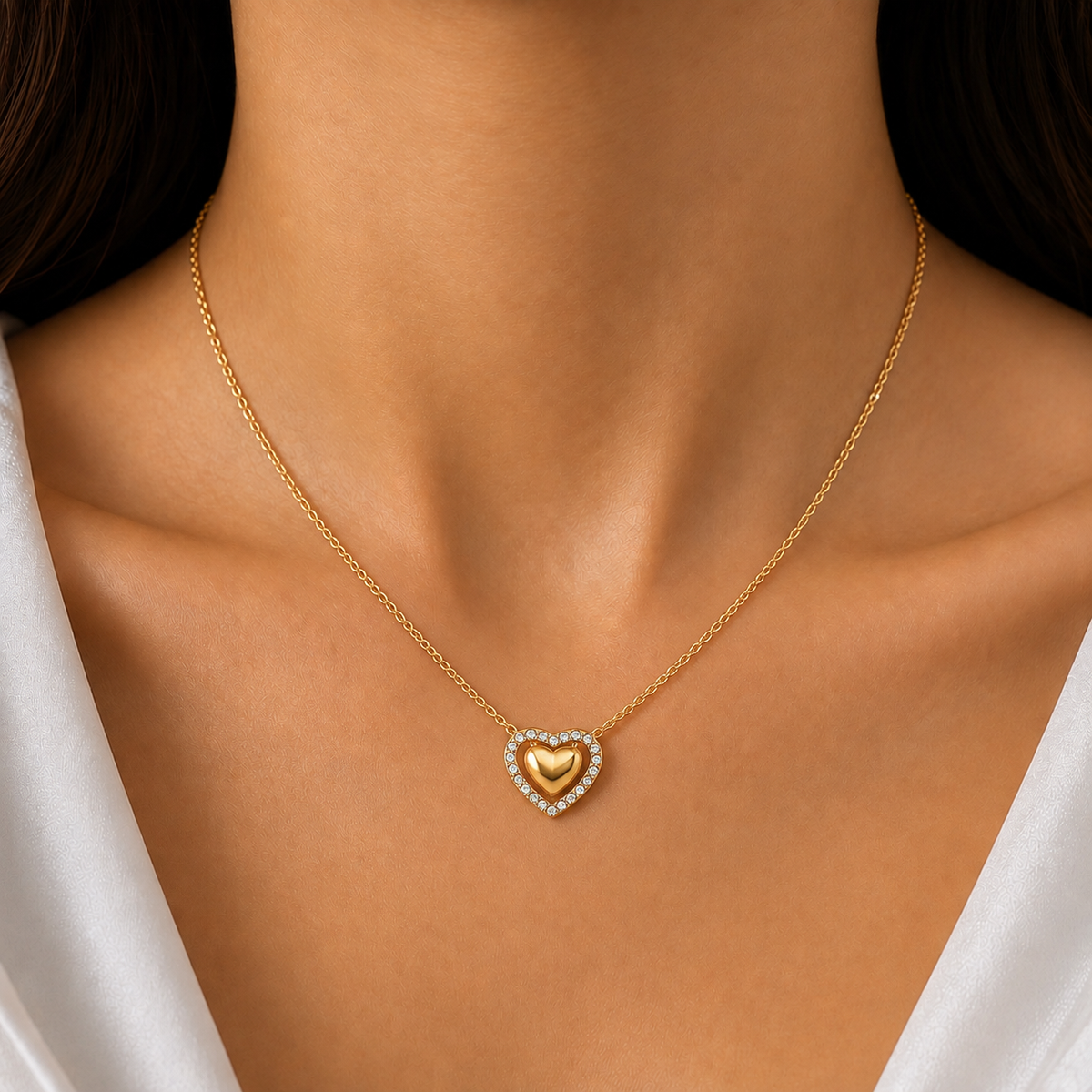 Gold Crystal Heart Pendant Necklace