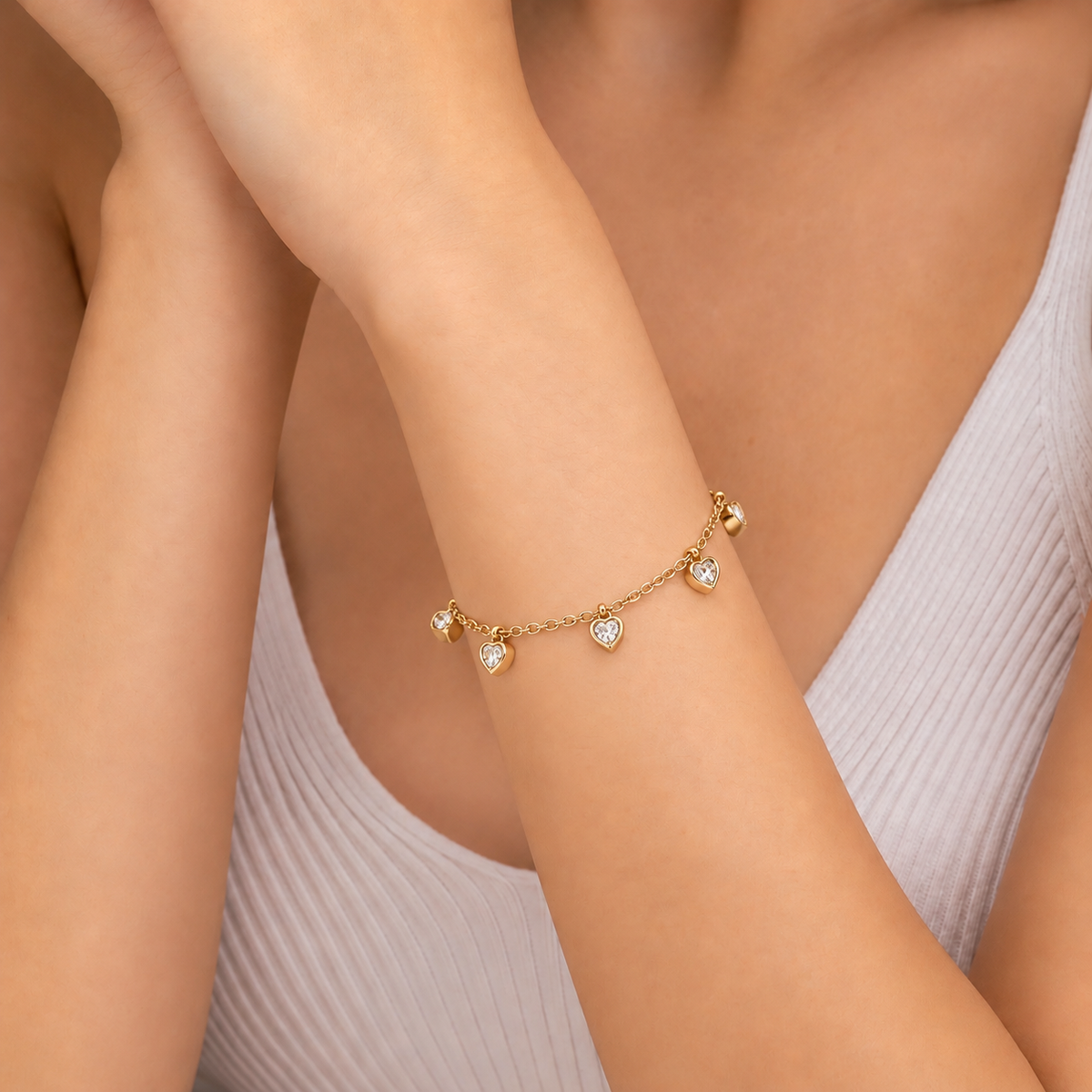 Gold Heart Charm Bracelet