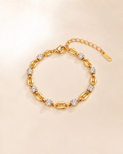 Golden Oval Link Crystal Bracelet