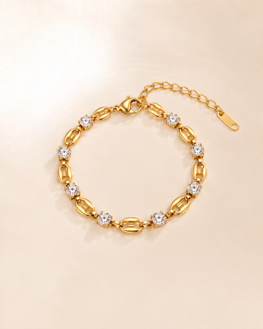 Golden Oval Link Crystal Bracelet