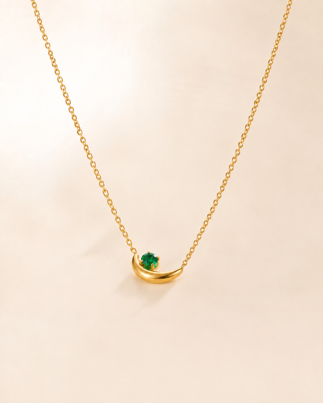 Crescent Moon Emerald Crystal Necklace