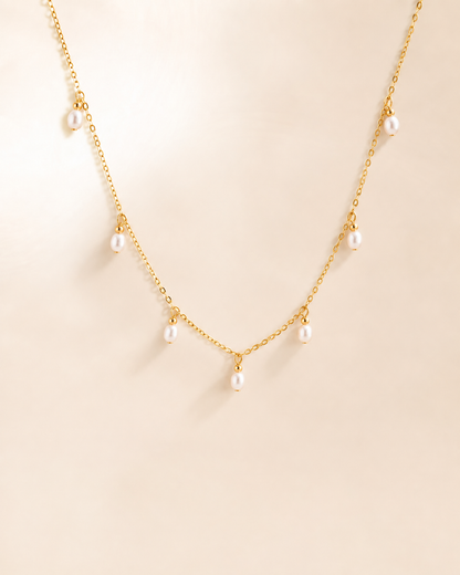 Gold Pearl Drop Charm Necklace