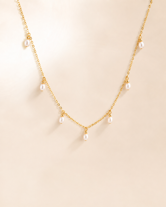 Gold Pearl Drop Charm Necklace